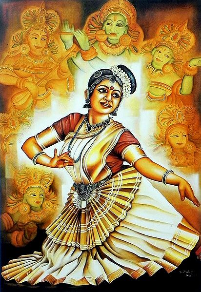 Mohiniyattam Dancer with Mural Paintings as Background