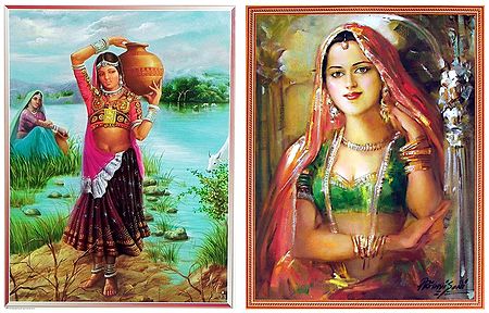 Tribal Girl Carrying Water and Princess - Set of 2 Posters