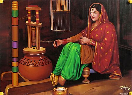 Punjabi Lady Churning Curd