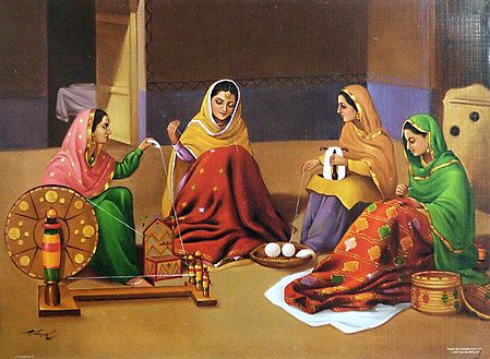 Punjabi Women Spinning the Charkha