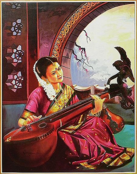Lady from South India Playing Veena
