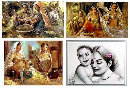 Rajasthani Women, Princess and Mother and Child - Set of 4 Posters