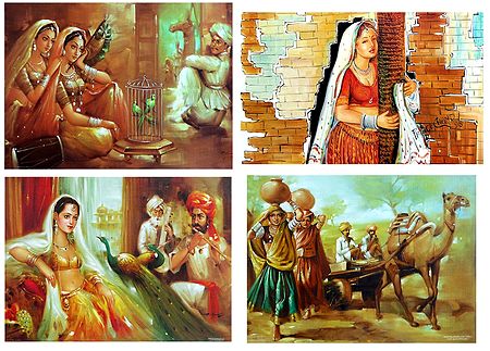 Rajasthani Women - Set of 4 Unframed Posters
