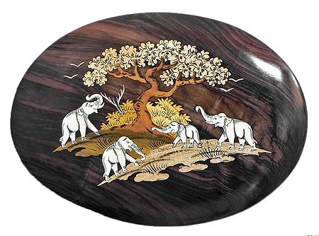 Elephant Family - Inlaid Rosewood Wall Hanging