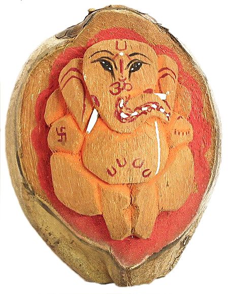 Carved Ganesha on Coconut