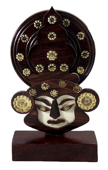 Decorated Wooden Kathakali Face with Base