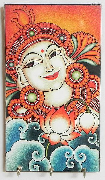 Radha Mural Deco Painting on a Wooden Key Rack with Three Hooks - Wall Hanging