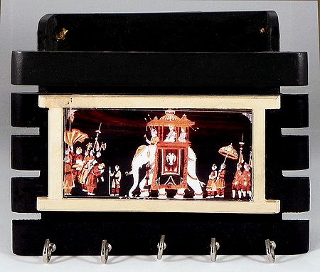 Royal Procession on Paper Holder with Five Key Rack Hooks - Wall Hanging