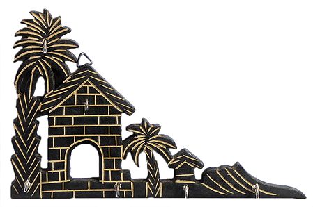 Palm Tree with House Key Rack with Four Hooks - Wall Hanging