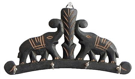 Two Elephants Key Rack with Four Hooks - Wall Hanging