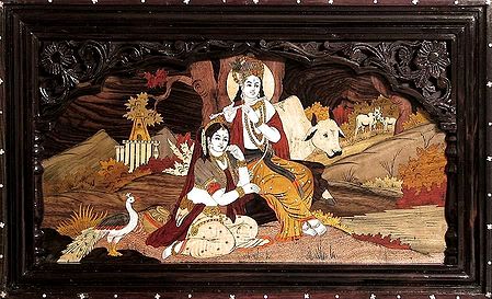 Radha Krishna - (Wood Inlay Work)