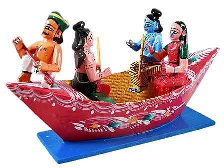 Nishad Raj Rowing Rama, Sita and Lakshmna to their Forest Abode - Kondapalli Dolls