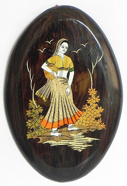 Village Woman with Matka - Inlaid Rosewood Wall Hanging