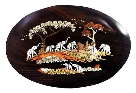 Elephant Family - Inlaid Wood Wall Hanging