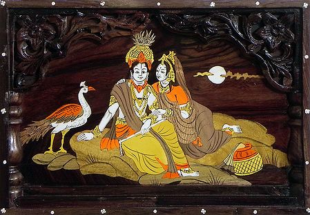 Radha Krishna - Inlaid Wood Wall Hanging