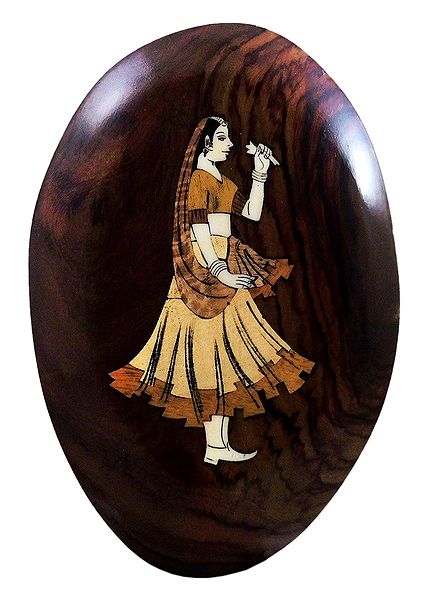 Woman Holding Flower - Inlaid Wood Wall Hanging