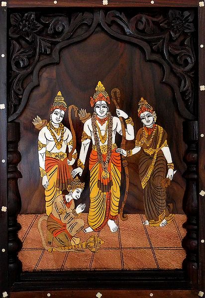 Rama, Lakshman and Sita - Wood Inlay Work