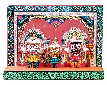 Jagannath, Balaram and Subhadra on a Decorative Platform