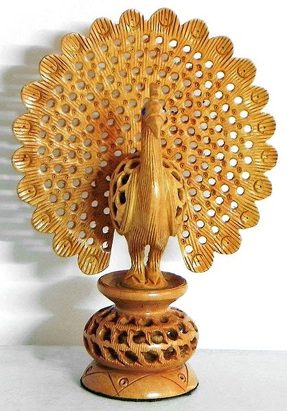 Intricately Wood Carved Peacock