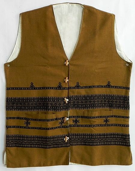 Dark Brown Woolen Jacket with Black Threadwork (For Men)