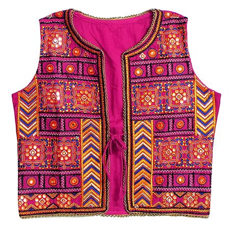 Multicolor Gujrati Embroidery on Sleeveless Ladies Jacket