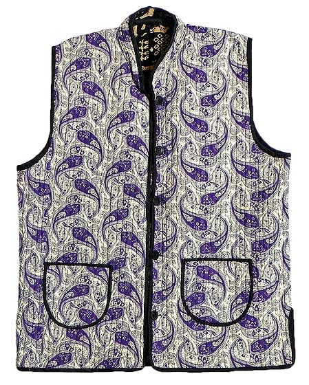 Quilted Purple Paisley Print Jacket (For Men)