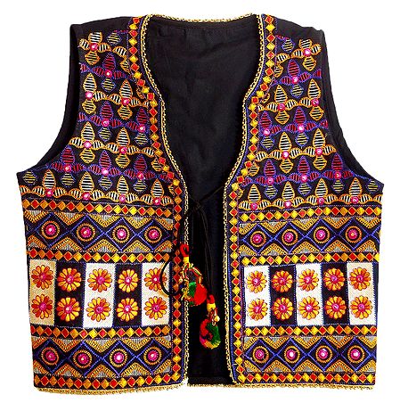 Multicolor Embroidery on Black Ladies Jacket