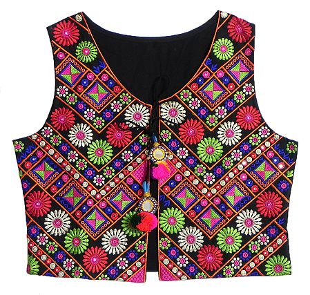 Multicolor Gujrati Embroidery on Sleeveless Ladies Jacket