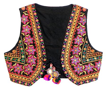 Gujarati Kutchi Embroidery on Ladies Waistcoat Koti Jacket