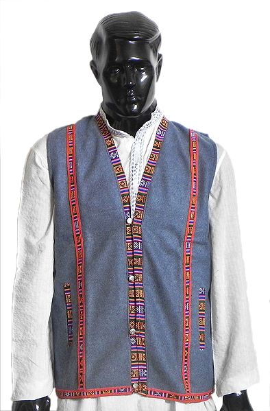 Sleeveless Himachali Woolen Half Jacket (For Men)