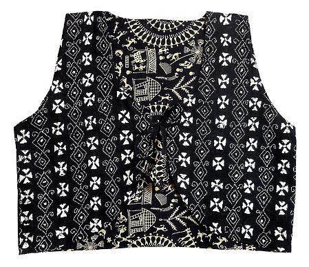 Kantha Stitch on Black Sleeveless Ladies Reversible Waistcoat Jacket