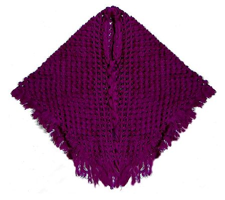 Magenta Crocheted Woolen Poncho