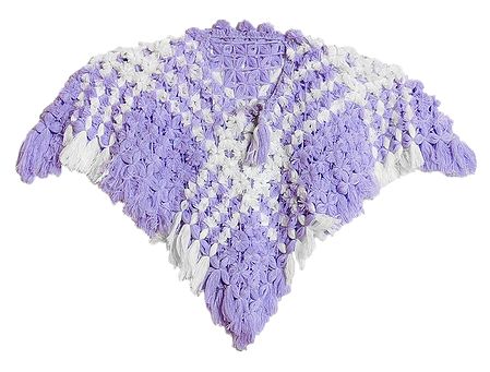 Light Mauve with White Crocheted Woolen Poncho