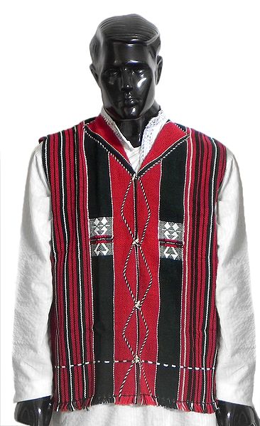 Manipuri Sleeveless Stripe Jacket (For Men)