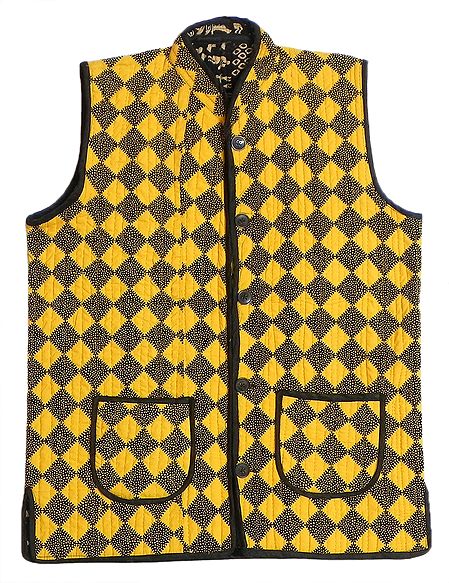 Quilted Yellow with Black Print Jacket (For Men)