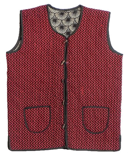Quilted Red with Black Print Jacket (For Men)
