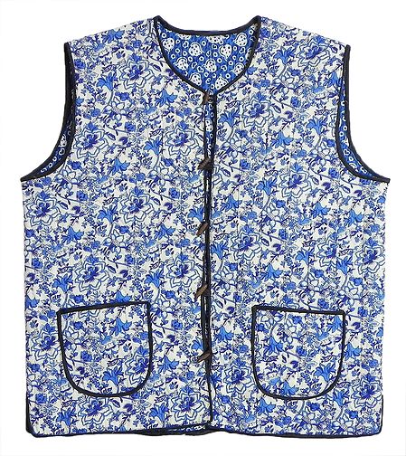 Quilted Blue Floral Print Jacket (For Men)
