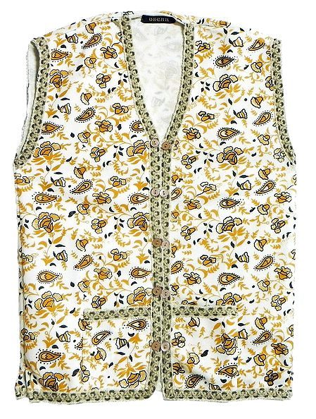 Front Open Sleeveless Light Woolen Printed Sweater with Pocket (For Ladies)