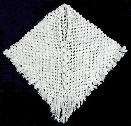 White Crocheted Woolen Poncho