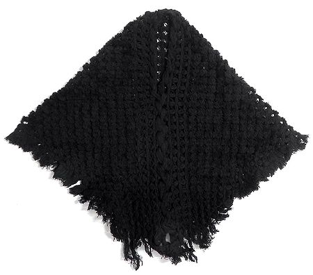 Black Crocheted Woolen Poncho