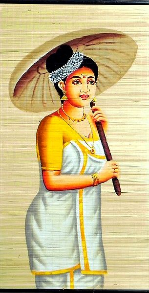 Indian Beauty in Traditional Dress with Umbrella from Kerala(Wall Hanging)