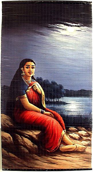 Lady In Moonlight Raja Ravi Varma Painting Wall Hanging