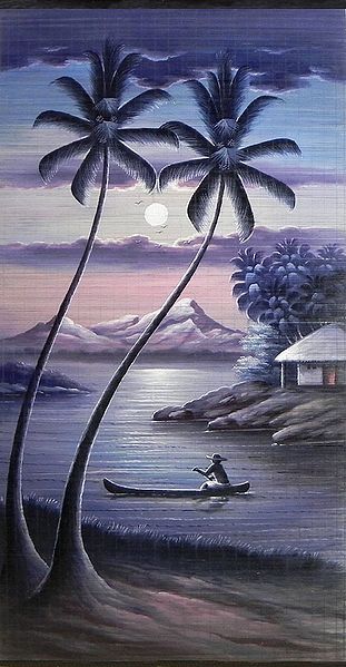 Boatman Rowing on a Moonlit Night - (Wall Hanging)