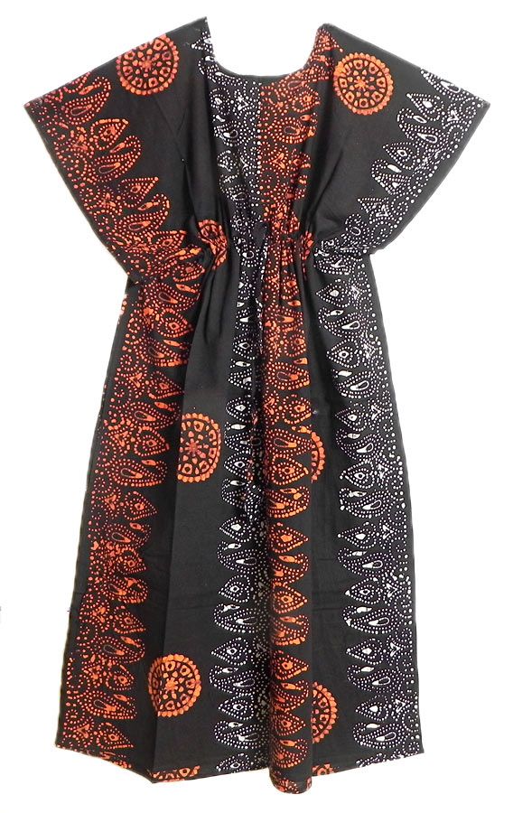 Red - Hand Batik Print Cotton Kaftan (Short) 50