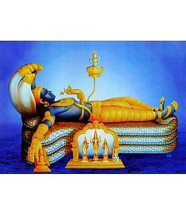 Lord Vishnu and Lakshmi Riding on Divine Vehicle Garuda