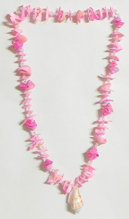 Green & Pink Floral Painted Shell Style  Necklace CJN505 