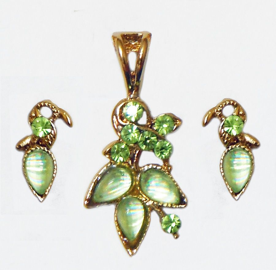 Light Green Stone Studded Pendant and Earrings
