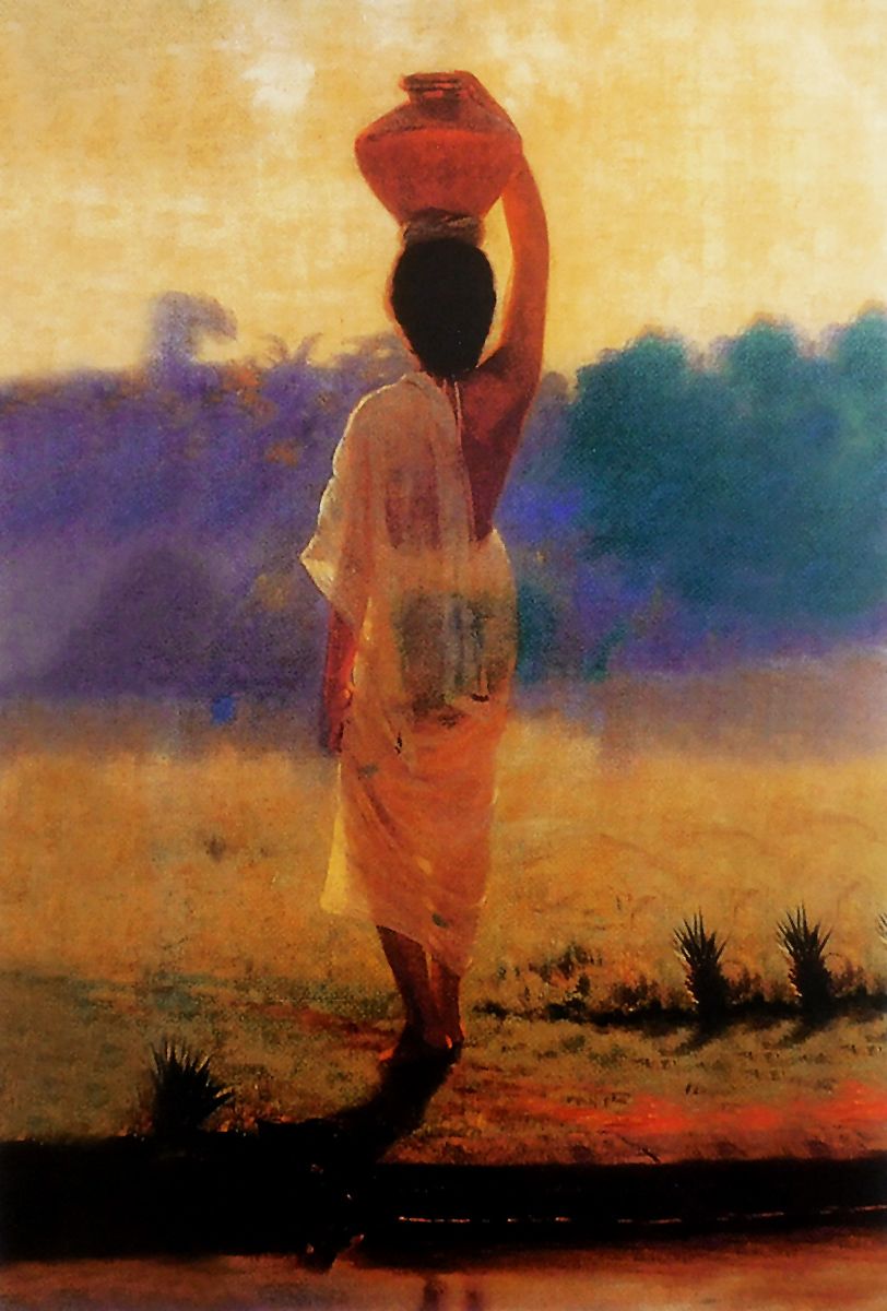 Village Woman Carrying Water Pot - Ravi Varma Reprint