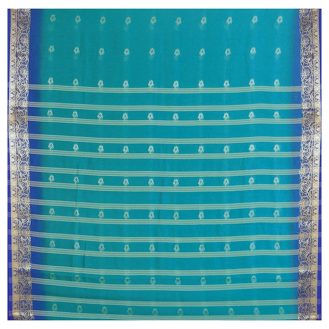 Cyan Synthetic Sari with All-Over Zari Boota