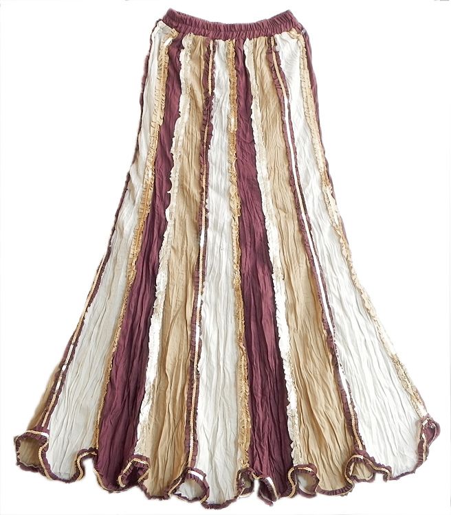 White,Beige and Maroon Cotton Long Skirt with Sequin Work